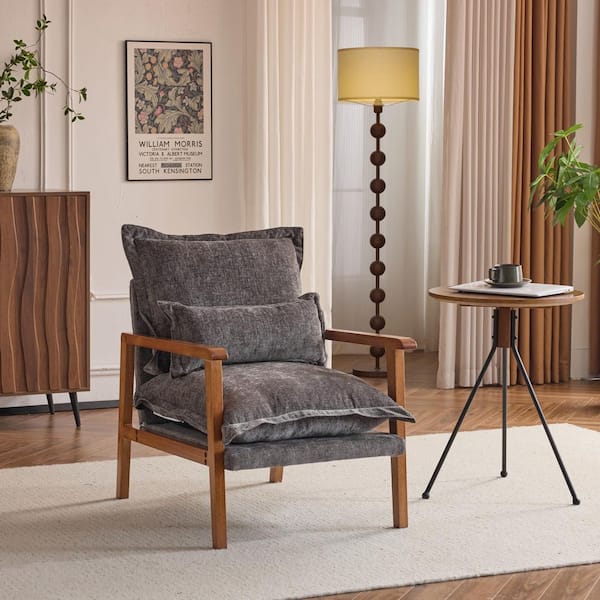 Dark Gray Chenille Arm Chair with Cushion