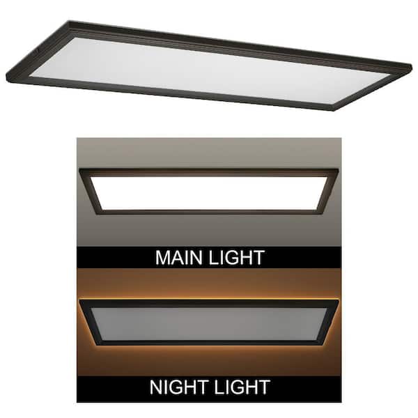 Photo 1 of 48 in. x 15 in. Low Profile Oil Rubbed Bronze Color Selectable LED Flush Mount Ceiling Light w/Night Light Feature