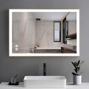 24 in. W x 36 in. H Rectangle Framed Champagne Gold Decorative Wall LED Mirror Anti-Fog and Dimmer Touch Sensor