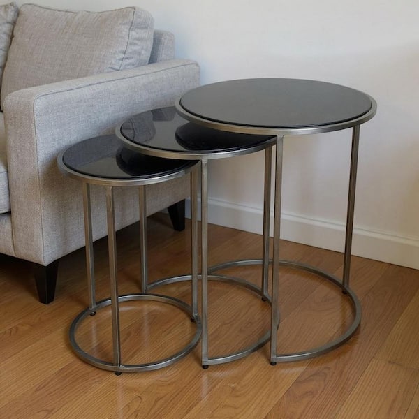 17.50 in. Gunmetal Round Marble End Table