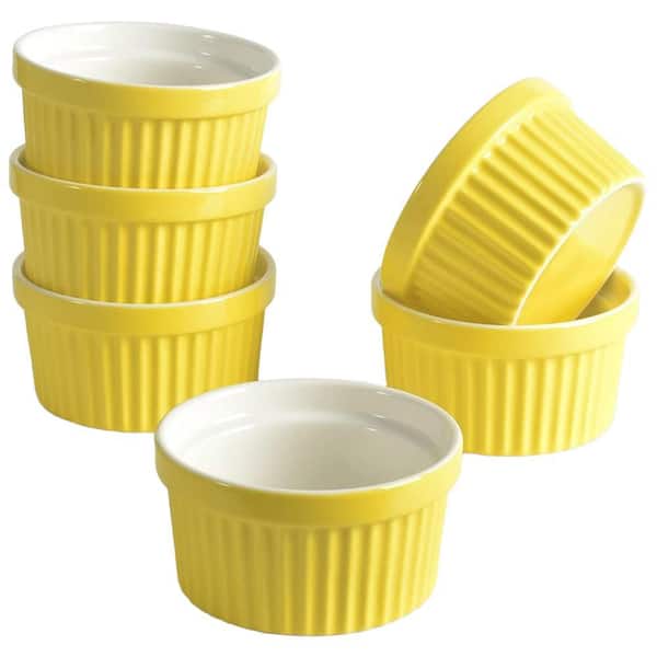 Porcelain 8 oz. Round Ramekins Ceramic Souffle Cups Ice Cream Bowls with Glossy Finish Yellow Set 6-Pack