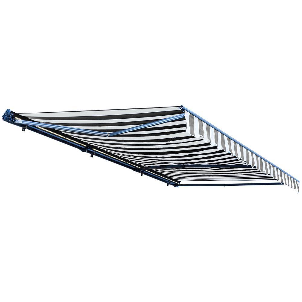 ALEKO 20 x 10 ft Black and White Motorized Retractable Patio Awning with LED Lights