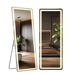 Black 21 in. x 64 in. Rectangle 3-Color Lighting Full Length Mirror, Standing Mirror with LED and Stand