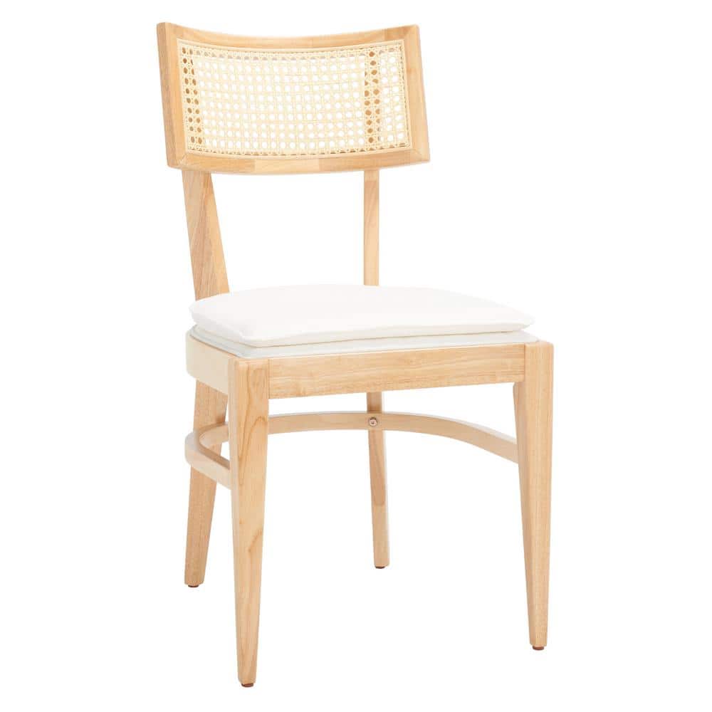 Natural Wood and Cane Upholstered Side Chair