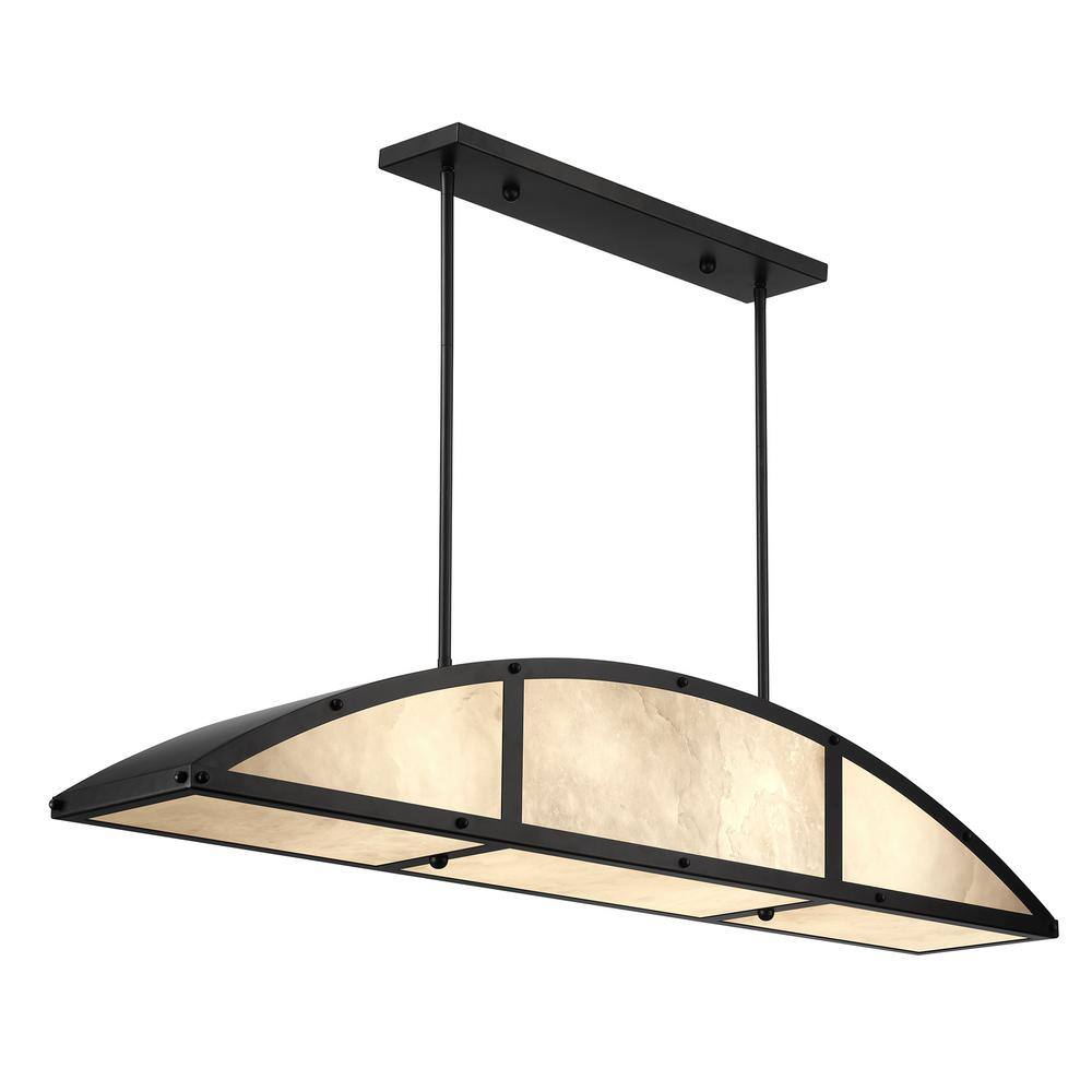 Matte Black 4-Light Linear Chandelier with Natural Alabaster Shade
