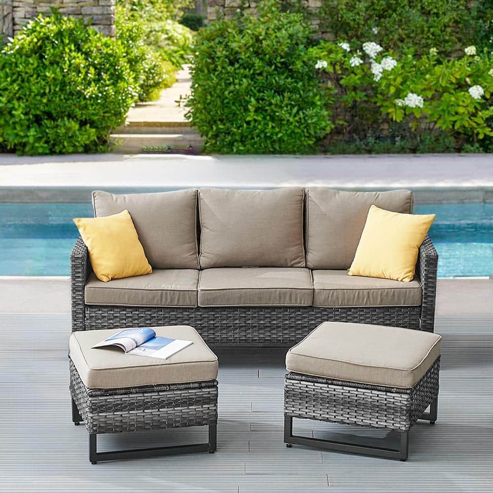 Valenta Gray 3-Piece Wicker Outdoor Couch with Gray Cushions price history on PriceWatchPro