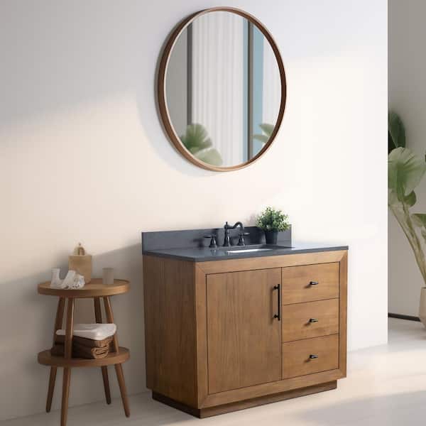42 in. W x 22 in. D x 38 in. H Single Sink Bathroom Vanity in Tan with Black Limestone Top