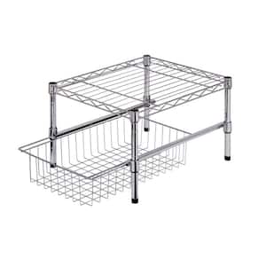 11 in. H x 12 in. W x 18 in. D Sturdy Adjustable Steel Shelf with Basket Cabinet Organizer in Chrome