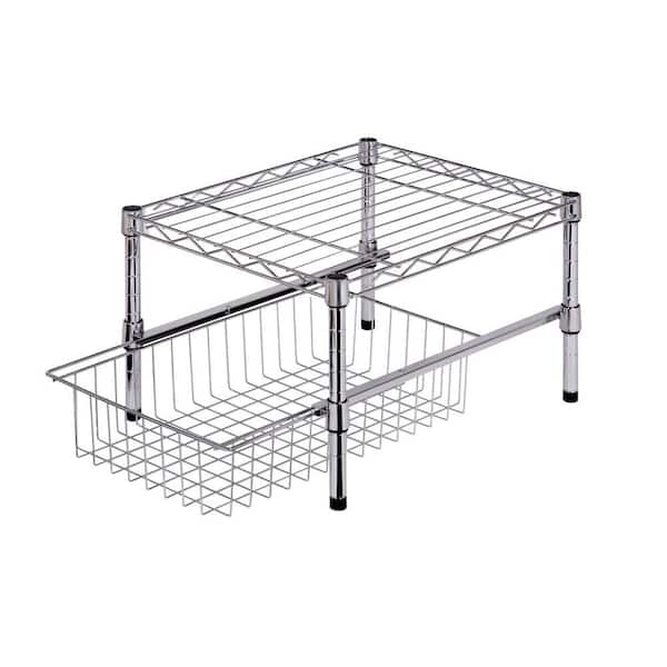 Honey-Can-Do 11 in. H x 12 in. W x 18 in. D Sturdy Adjustable Steel Shelf with Basket Cabinet Organizer in Chrome