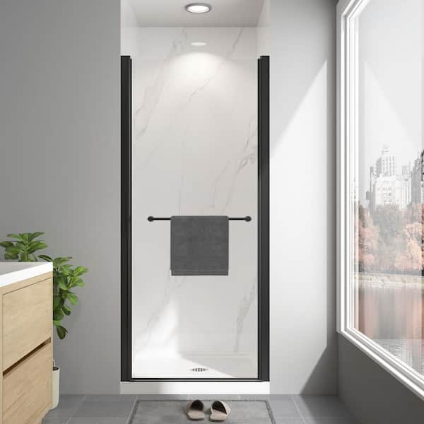 32 in.-34 in. W x 72 in. H Pivot Swing Frameless Shower Door in Matte Black with Clear Glass