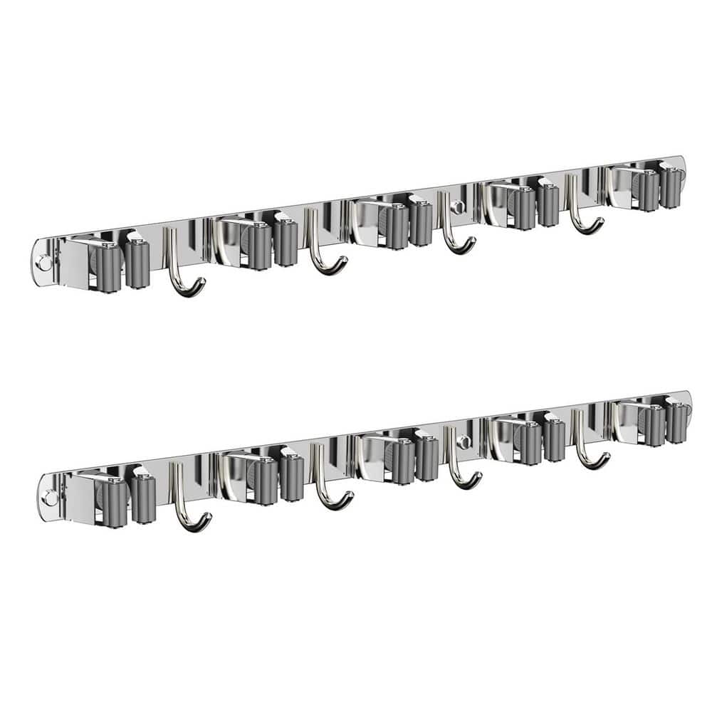 5-Racks and 4-Hooks Wall Mount Mop and Broom Holder for Kitchen Garden Room Wall Decor and Storage, Silver price history on PriceWatchPro