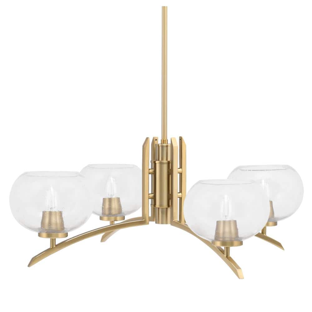 Siena 28.75 in. 4-Light New Age Brass Chandelier with 7 in. Clear Bubble Gl