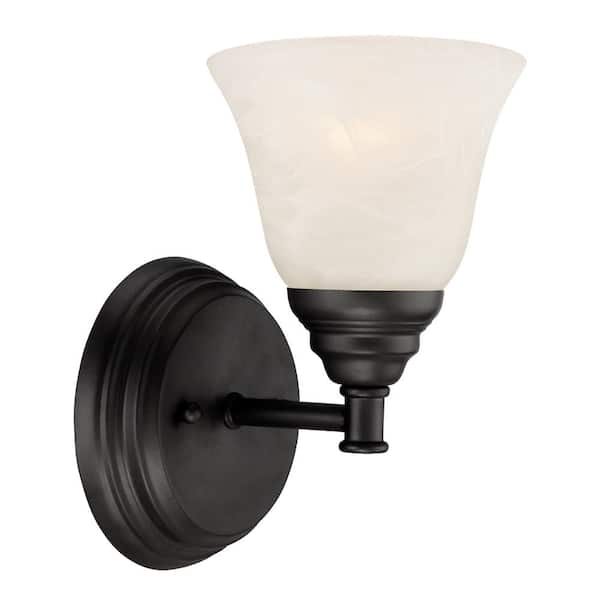 Kendall 5.75 in. 1-Light Oil Rubbed Bronze Transitional Wall Sconce with Alabaster Glass Shade