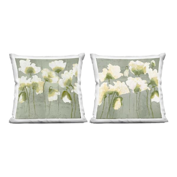 Stupell Industries Charming White Blooms Green Abstract Polyester 18 in. x 18 in. Throw Pillow Set of 2