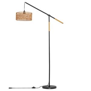 5.31 in. Black Modern 1-Light Arc Lantern Floor Lamp for Living Room with Lantern Fabric Lampshade