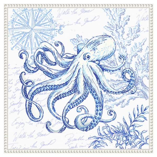 Amanti Art Coastal Sketchbook Octopus by Tre Sorelle Studios 22 in. W x 22 in. H. Canvas Wall Art Print Framed in White