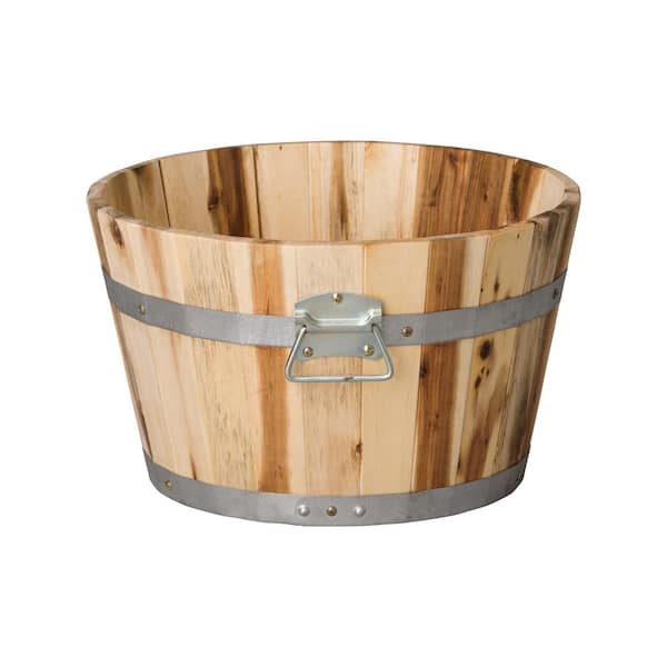 16 in. D x 9.5 in. H Natural Wood Round Planter with Drainage Hole