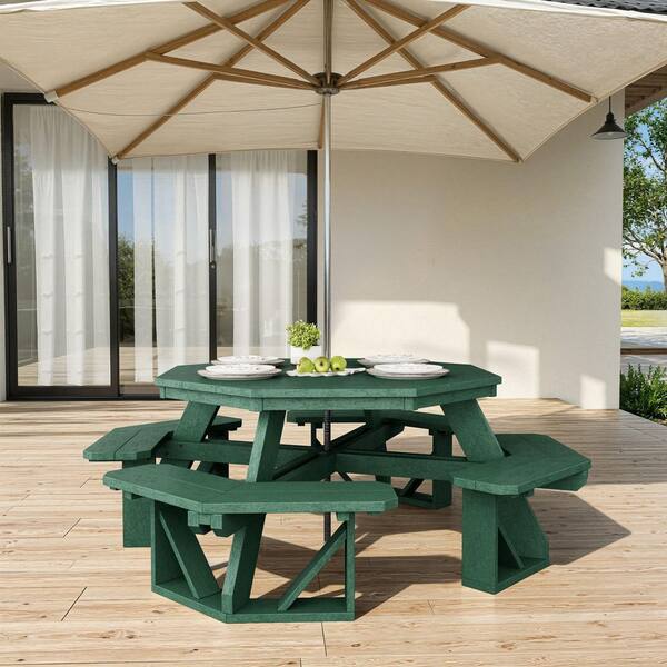 Wildridge Heritage 87 in. Turf Green Octagon HDPE Plastic Picnic