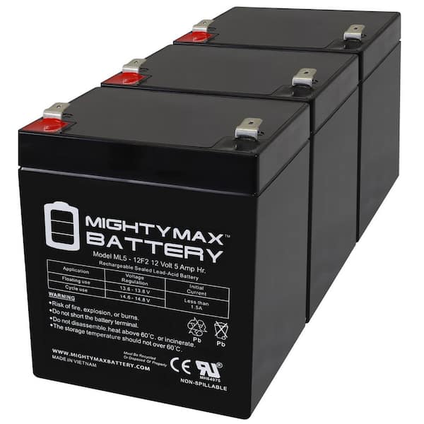 MIGHTY MAX BATTERY 12V 5Ah F2 SLA Replacement Battery for ExpertPower EXP1250 F2 - 3-Pack