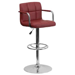 33.25 in. Adjustable Height Burgundy Cushioned Bar Stool