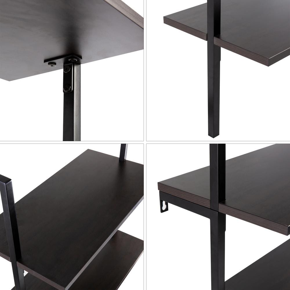Madera Tall Black Wood and Metal Ladder Bookcase with 5 Shelves