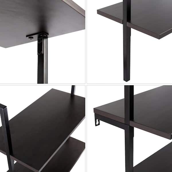 Madera 72.05 in. Tall Classic Industrial 5-Shelf Wood Wall-Mounted Open Ladder Bookcase with Metal Frame, Black
