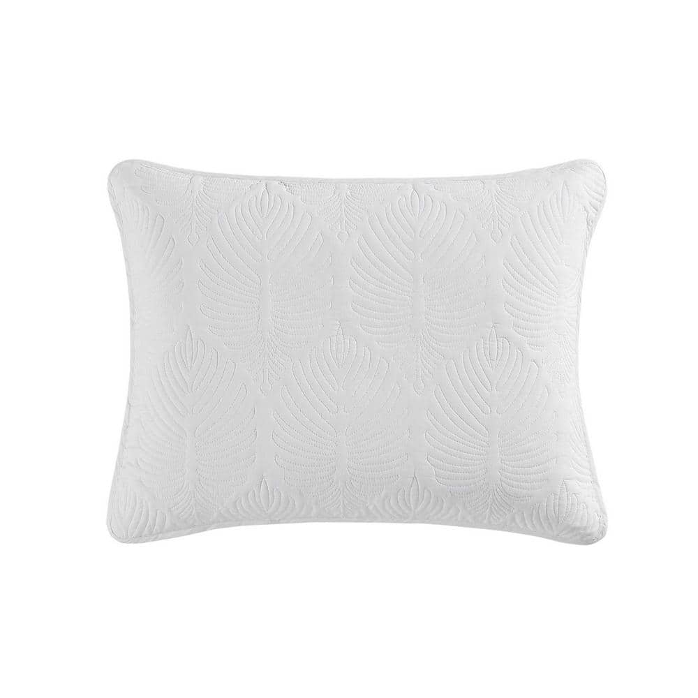 White Cotton Twin Quilt Set with Palm Leaf Motif