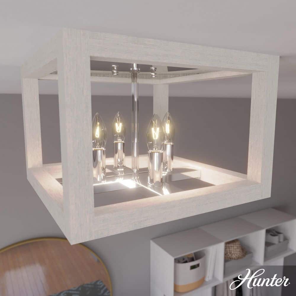 Squire Manor 12.25" Distressed White and Chrome Flush Mount Light