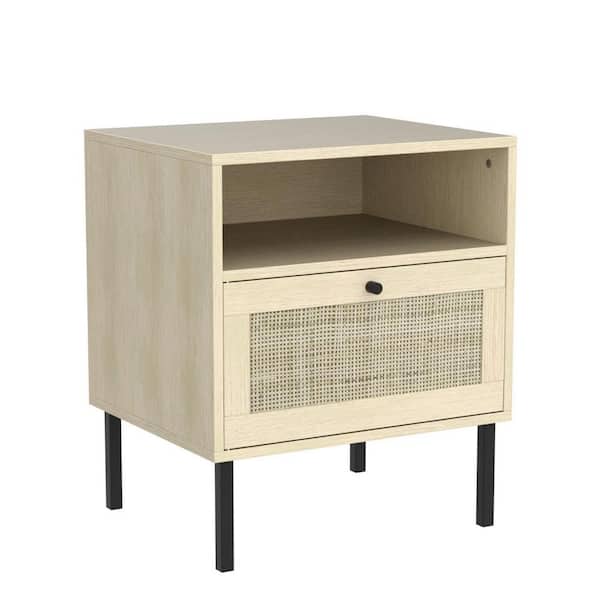 Angel Sar Natural 1-Door 18.58 in. W Rattan Nightstand Set of 2
