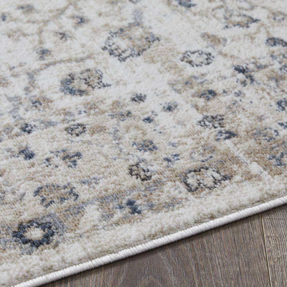 Blue Blossom Border 9' x 12' Synthetic Easy-Care Area Rug