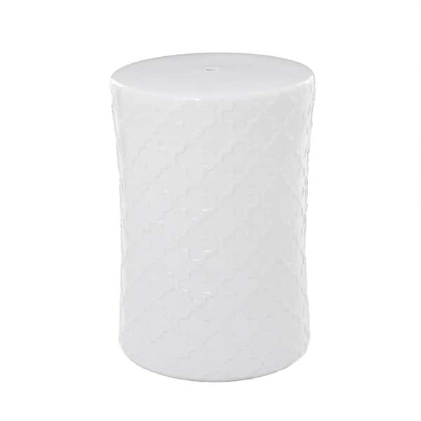 Litton Lane 13 in. White Medium Round Ceramic End Accent Table