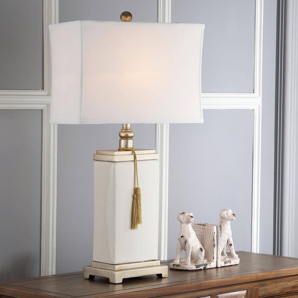 Amiliana 32 Inch Cream Ceramic Tassel Table Lamp with White Shade