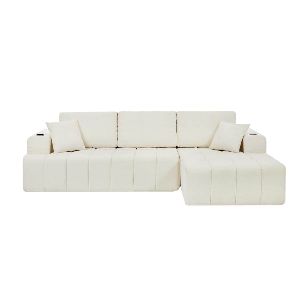 108 in. L-Shaped 4-piece Chenille Sectional Sofa with Cup Holders & Side Pockets in Beige durable construction price history on PriceWatchPro