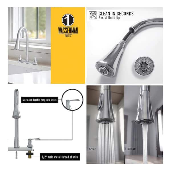 Wasserman 22167043 - Kitchen Sink Faucet Double Handle Pull Down Spray in Chrome Wasserman 22167043 - Kitchen Sink Faucet Double Handle Pull Down Spray in Chrome