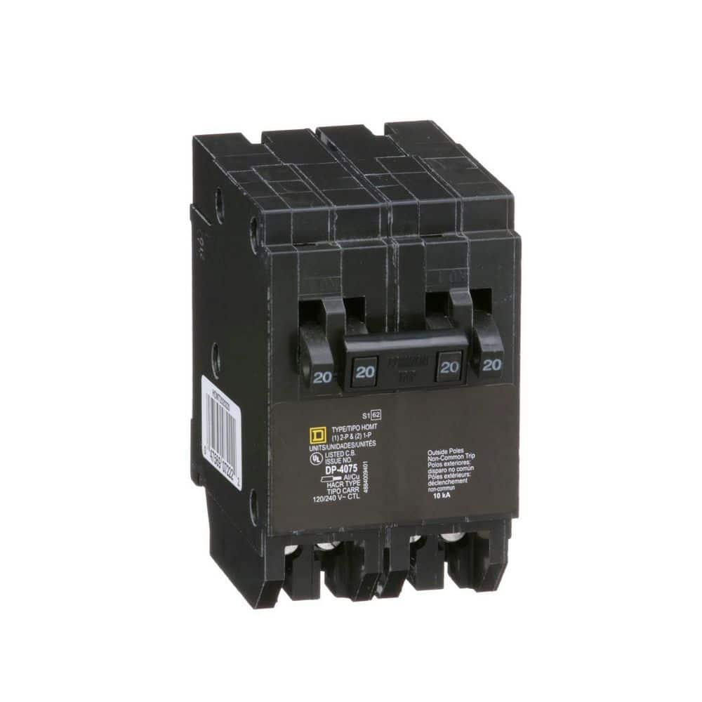 Square D - Homeline 2-20-Amp Single-Pole 1-20-Amp 2-Pole Quad Tandem Circuit Breaker (HOMT2020220CP)