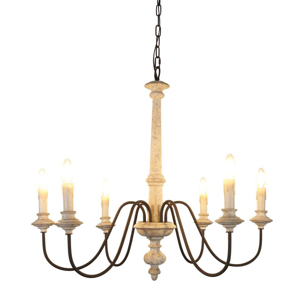 Bella Depot 6 Light Shabby Chic Distressed White Wooden Chandelier   Distressed White Bella Depot Chandeliers Fc4006 64 1000 