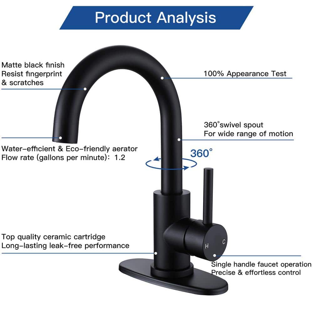 Matte Black Single-Handle Bathroom Faucet with Swivel Spout