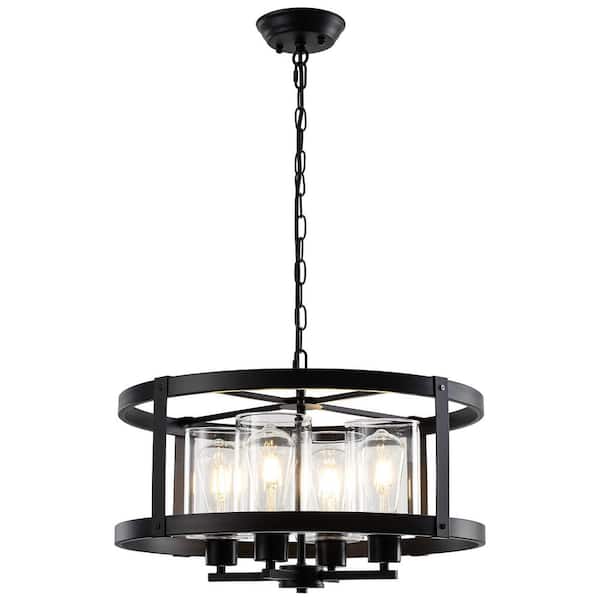 19.69 in. 4-Light Black Dimmable Indoor Pendant Light with Clear Glass Shades