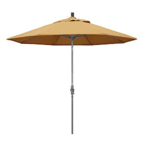 9 ft. Hammertone Grey Aluminum Market Patio Umbrella with Collar Tilt Crank Lift in Wheat Sunbrella