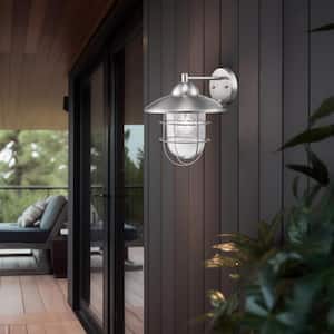Gull 12 in. 1-Light Stainless Steel Farmhouse Industrial Outdoor Wall Light Fixture with Clear Glass