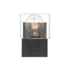 Vibrato 5.25 in. 1-Light Matte Black Modern Transitional Wall Sconce with Clear Glass Shade