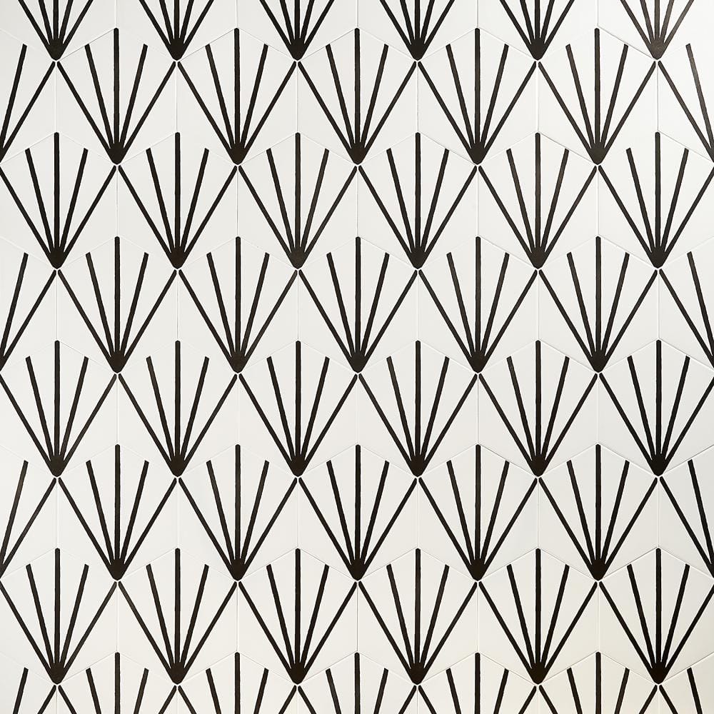 GeoHex 8" White and Black Matte Porcelain Hexagon Tile