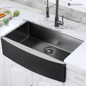 Gunmetal Black Stainless Steel 36 in. 18-Gauge Single Bowl Farmhouse Kitchen Sink with Black Faucet and Accessories