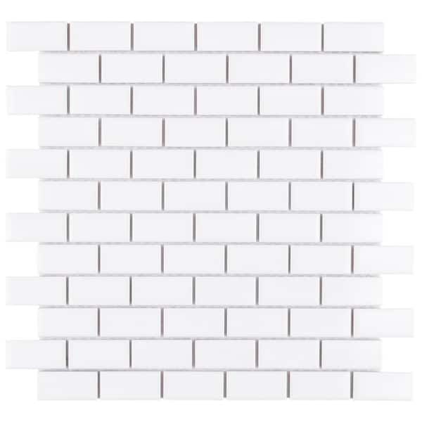 Merola Tile Metro Subway Glossy White 11-3/4 in. x 11-3/4 in. x 5 mm Porcelain Mosaic Tile (0.96 sq. ft./Each)