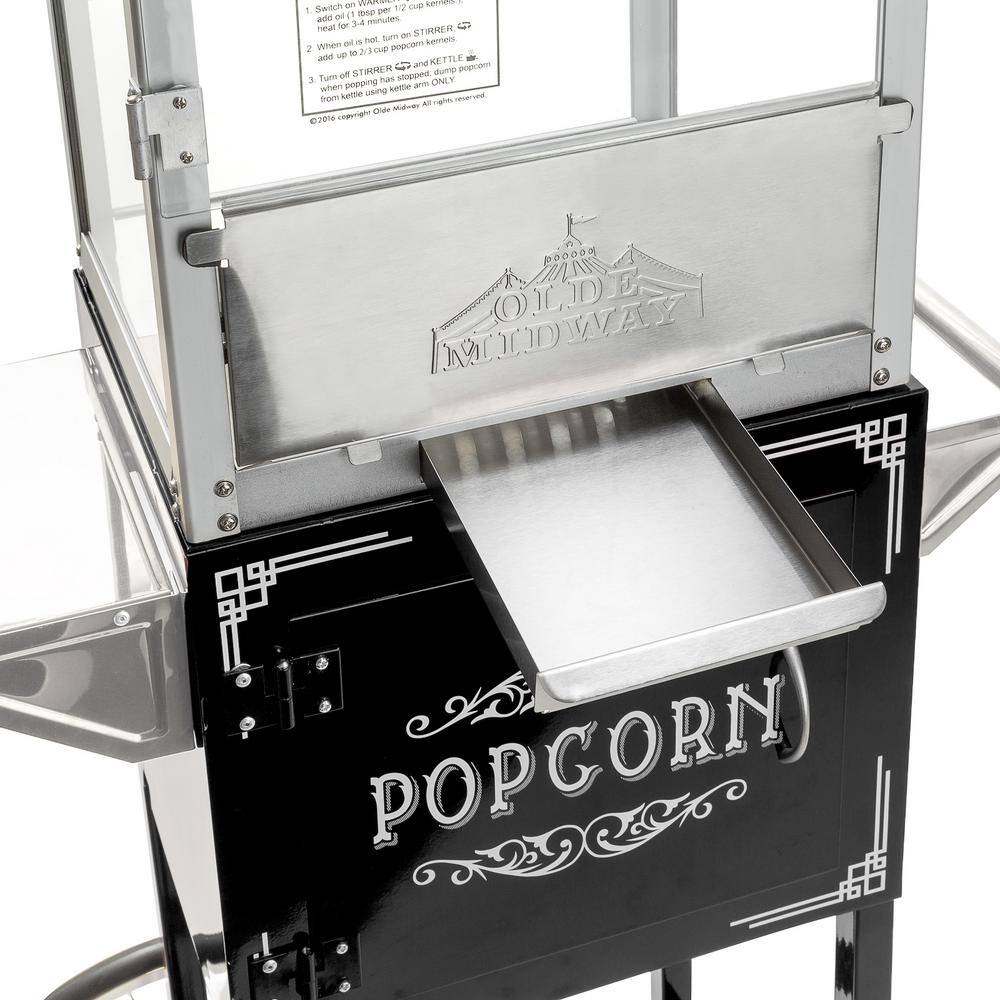Vintage Black Popcorn Machine with Cart and 10-Ounce Kettle