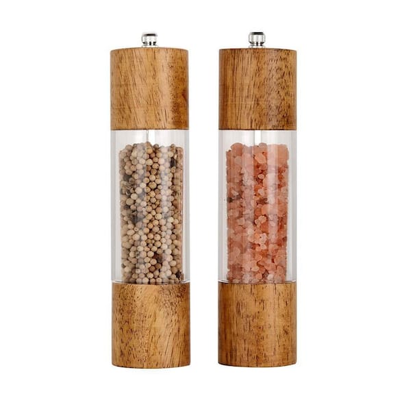 Manual Salt and Pepper Mills, Premium Acrylic Salt and Pepper Grinder Set, Wooden Shakers with Adjustable Ceramic Core