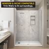 CASTICO Botticcino Beige 32 x60 x84 Solid Composite Stone Alcove Shower Combo Kit Matching Brushed Nickel Door, Niche, and Drain CSBNB3260WHBTBE