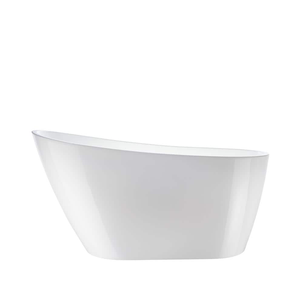 55" White Acrylic Freestanding Soaking Bathtub