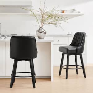 Percival 26 in. Black Leather Counter Height Swivel Barstools with Back for Kitchen and Dining Room (Set of 2)
