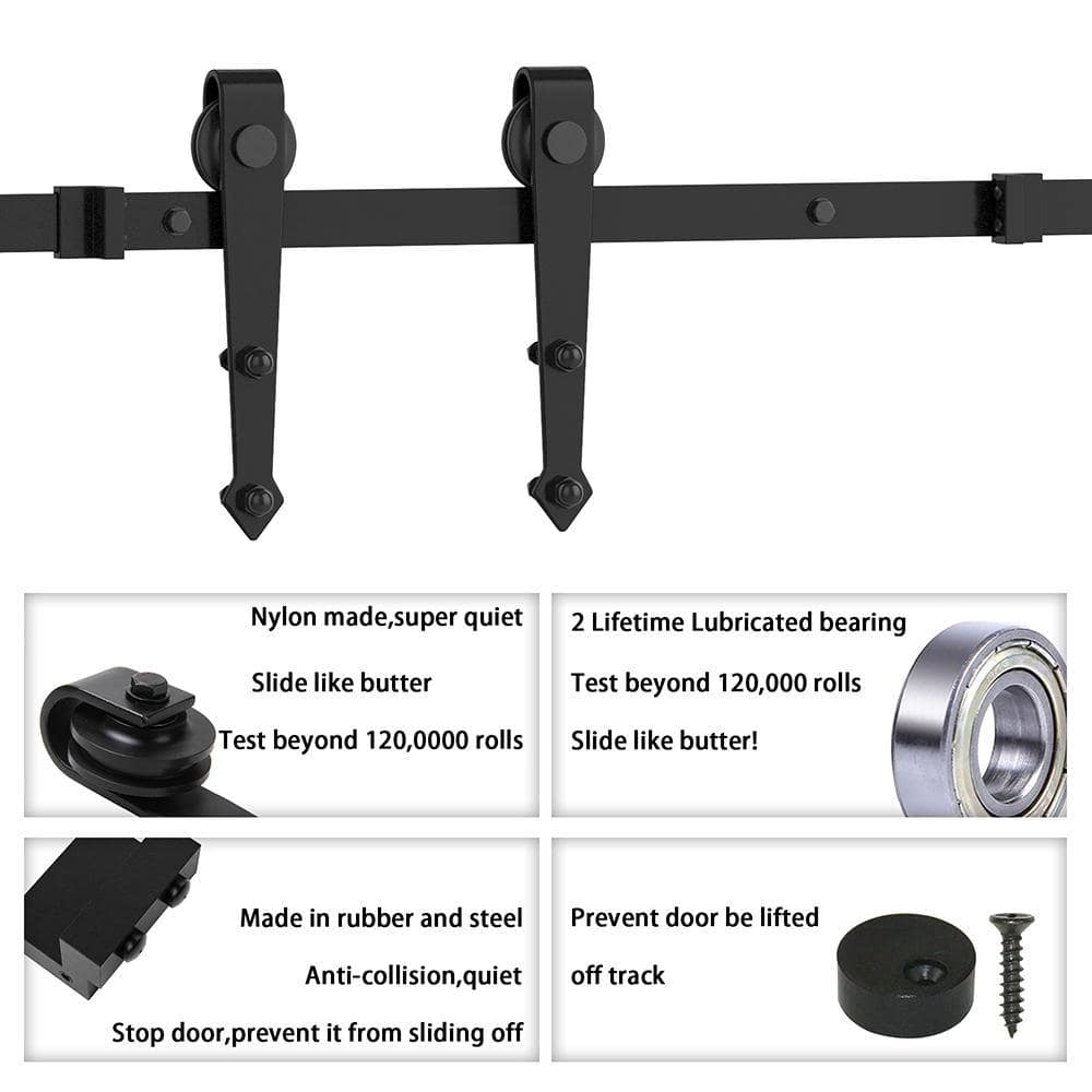 Matte Black 132-Inch Single Barn Door Hardware Kit